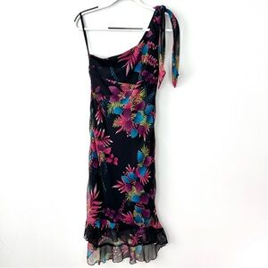 Vintage 90s XOXO One Shoulder Floral Midi Dress